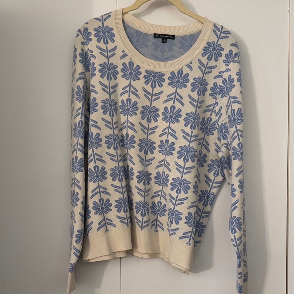 Adrianna Papell Cream and Blue Floral Sweater